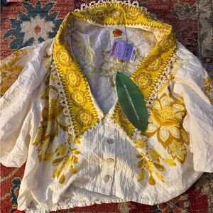 Farm Rio  Yellow Floral Shirt